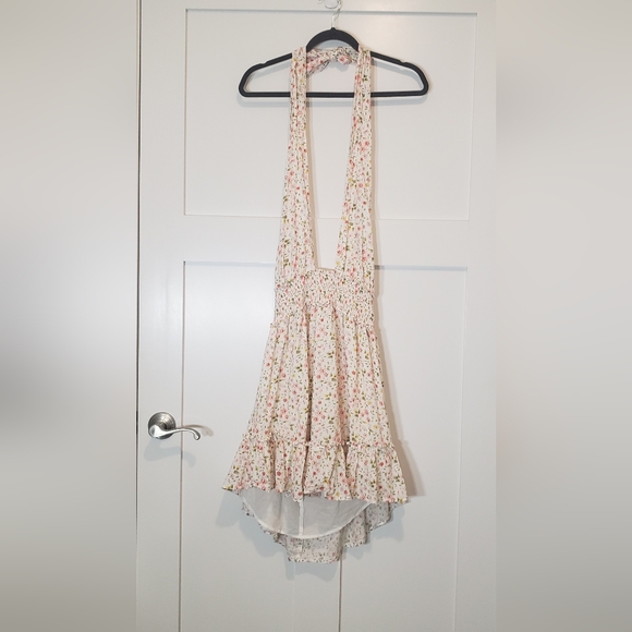 aerie Dresses & Skirts - Aerie Halter Ditzy Mini Dress Cotton Lined White Pink Yellow Floral Size Medium